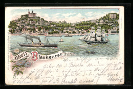 Lithographie Hamburg-Blankenese, Dampfer Und Segelschiff Auf Der Elbe  - Blankenese