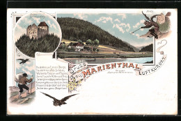 Lithographie Nittenau /Bay., Gasthaus Marienthal, Wanderer, Geflügelter Teufel, Veste Stockenfels  - Altri & Non Classificati