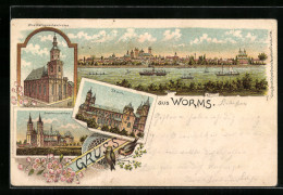 Lithographie Worms, Dreifaltigkeitskirche, Dom Und Liebfrauenkirche  - Worms