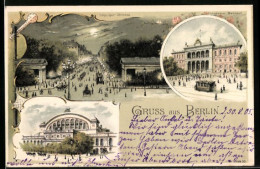 Lithographie Berlin, Leipziger Strasse, Potsdamer Bahnhof, Anhalter Bahnhof  - Tiergarten