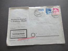 1950 Bizone Bauten Nr. 75 MiF Mit Nr.94 Zustellungsurkunde Vereinfachte Zustellung Staatsanwaltschaft Arnsberg (Westf) - Storia Postale