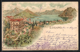 Lithographie Lugano, Pension Villa Berna Et Dependance  - Lugano