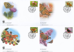 ILE DE MAN  2011  4 FDC WWF-PAPILLONS YVERT N°1696-1698-1700-1702 - FDC