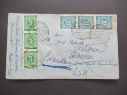 14.1.1947 Kontrollrat Ziffer Nr.915 (3) Und Nr.924 (3) Senkr. 3er Streifen Auslandsbrief Bösperde Westf. Reichenberg CSR - Covers & Documents