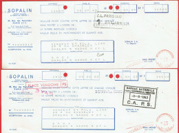 Lot 2 Lettres De Change De Paris (75) Pour Chalon-sur-Saône (71) - 1963 - Ets Sopalin - Cachet Fiscal - Bills Of Exchange