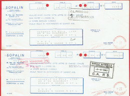 Lot 2 Lettres De Change De Paris (75) Pour Chalon-sur-Saône (71) - 1963 - Ets Sopalin - Cachet Fiscal - Cambiali