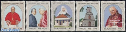 Mauritius 1989 Visit Of Pope John Paul II 5v, Mint NH, Religion - Churches, Temples, Mosques, Synagogues - Pope - Reli.. - Iglesias Y Catedrales