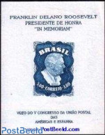 Brazil 1949 Roosevelt S/s With WM (under Stamp), Mint NH, History - American Presidents - Nuovi