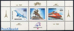 Mongolia 1989 Philexfrance 3v M/s, Mint NH, Nature - Transport - Horses - Philately - Concorde - Aircraft & Aviation -.. - Concorde