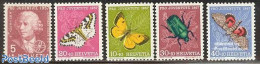 Switzerland 1957 Pro Juventute 5v, Mint NH, Nature - Science - Butterflies - Insects - Astronomy - Physicians - Nuevos