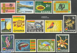 Ghana 1959 Definitives 13v, Mint NH, History - Nature - Geology - Birds - Fish - Flowers & Plants - Poissons
