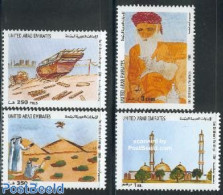 United Arab Emirates 2001 Children Paintings 4v, Mint NH, Health - Nature - Transport - Food & Drink - Birds Of Prey -.. - Food