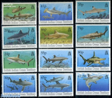 British Indian Ocean 1994 Definitives, Sharks 12v, Mint NH, Nature - Fish - Sharks - Fische