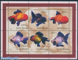 Guinea Bissau 2001 Goldfish 6v M/s, Mint NH, Nature - Fish - Poissons