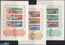 Mongolia 1961 Peoples Republic 3 S/s, Mint NH, Nature - Various - Animals (others & Mixed) - Camels - Cattle - Poultry.. - Agriculture