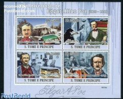 Sao Tome/Principe 2009 Edgar Allan Poe 4v M/s, Mint NH, Nature - Birds - Art - Authors - Books - Scrittori