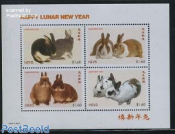 Nevis 1999 Year Of The Rabbit 4v M/s, Mint NH, Nature - Various - Rabbits / Hares - New Year - Nieuwjaar