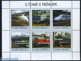 Sao Tome/Principe 2003 Locomotives 6v M/s, Mint NH, Transport - Railways - Treinen