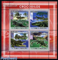 Sao Tome/Principe 2008 Crocodiles 4v M/s, Mint NH, Nature - Crocodiles - Reptiles - Sao Tome And Principe