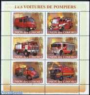 Comoros 2008 Fire Engines 6v M/s, Mint NH, Transport - Automobiles - Fire Fighters & Prevention - Automobili