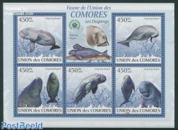 Comoros 2009 Dugongs 5v M/s, Mint NH, Nature - Sea Mammals - Comoros