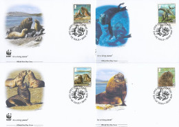 ILES FALKLAND  2011 4 FDC WWF-LIONS DE MER YVERT N°1081/1084 - FDC