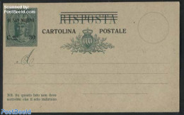 San Marino 1924 Postcard, 30Cmi On 0 Cmi, Risposta (answer Card), Unused Postal Stationary - Storia Postale