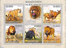 Sao Tome/Principe 2010 Lions 5v M/s, Mint NH, Nature - Animals (others & Mixed) - Cat Family - Sao Tome And Principe