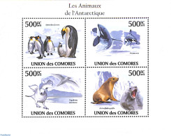Comoros 2010 Antarctic Animals 4v M/s, Mint NH, Nature - Birds - Penguins - Sea Mammals - Isole Comore (1975-...)
