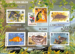 Sao Tome/Principe 2010 WWF Stamps 6v M/s, Mint NH, Nature - Bats - Butterflies - Ducks - Fish - Snakes - World Wildlif.. - Poissons