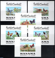 Ajman 1972 Birds, Butterflies 6 S/s, Mint NH, Nature - Birds - Butterflies - Ajman