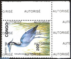Congo Republic 1998 Heron, Bird, Overprint, Mint NH, Nature - Various - Bird Life Org. - Birds - Errors, Misprints, Pl.. - Errores En Los Sellos