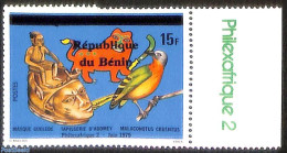 Benin 1998 Masque Guelede, Overprint, Mint NH, Health - Nature - Smoking & Tobacco - Birds - Cats - Ongebruikt