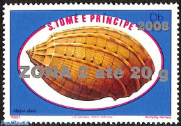 Sao Tome/Principe 2008 Harpa Doris Shell, Overprint, Mint NH, Nature - Shells & Crustaceans - Mundo Aquatico