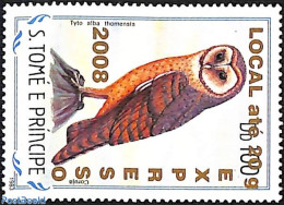 Sao Tome/Principe 2008 Owl Tyto Alba Thomensis, Overprint, Mint NH, Nature - Birds - Owls - Sao Tome And Principe