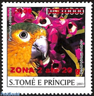 Sao Tome/Principe 2009 Pyrrhura Calliptera Parakeet, Overprint Zona 2 Red, Mint NH, Nature - Birds - Flowers & Plants - Sao Tome And Principe