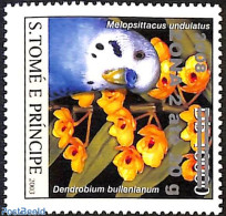 Sao Tome/Principe 2009 Melopsittacus Undulatus, Parakeet, Overprint Zona 2 Silver, Mint NH, Nature - Birds - Flowers &.. - Sao Tome Et Principe