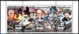 Guinea, Republic 2009 Strip Of 3 Stamps, Normandy Landing, Overprint, Mint NH, History - Transport - Various - Militar.. - Militaria
