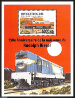 Guinea, Republic 2008 Rudolf Diesel, Trains, Locomotives, Overprint, Block, Mint NH, Transport - Railways - Trains