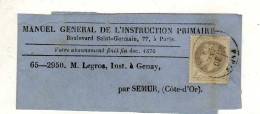 Bande De Journal Avec Timbre 4c Gris Perle Oblitération 30/01/1870 - 1849-1876: Période Classique