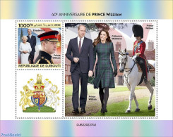 Djibouti 2022 40th Annversary Of Prince William, Mint NH, History - Nature - Kings & Queens (Royalty) - Horses - Familles Royales