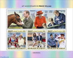 Djibouti 2022 40th Annversary Of Prince William, Mint NH, History - Nature - Flags - Kings & Queens (Royalty) - Horses - Royalties, Royals