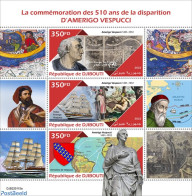 Djibouti 2022 510th Memorial Anniversary Of Amerigo Vespucci, Mint NH, History - Transport - Explorers - Ships And Boats - Erforscher