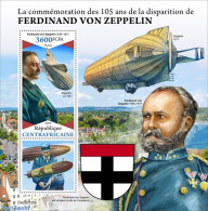 Central Africa 2022 105th Memorial Anniversary Of Ferdinand Von Zeppelin, Mint NH, Transport - Zeppelins - Zeppelin