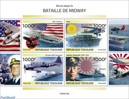 Togo 2022 80 Years Since The Battle Of Midway, Mint NH, History - Transport - Flags - World War II - Aircraft & Aviati.. - Guerre Mondiale (Seconde)