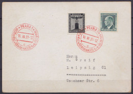 Tchécoslovaquie - CP Affr. 50h + 1pf (Allemagne) Càpt PRAHA 1/18.III.1939 Pour LEIPZIG (Démembrement De La Tchécoslovaqu - Brieven En Documenten