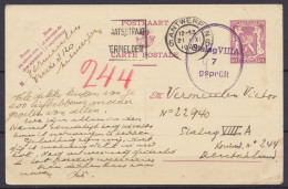 EP CP 40c Lilas Flam ANTWERPEN 6/21 X 1940 Pour Prisonnier Au Stalag VIIIA (Allemagne) - Cachet Censure - Oorlog 40-45 (Brieven En Documenten)