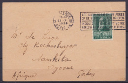 CP "Achats De Timbres" Affr. N°299 Flam. OSTENDE 2/23.X.1930 Pour SAMKITA OGOOUE (Gabon) - Briefe U. Dokumente
