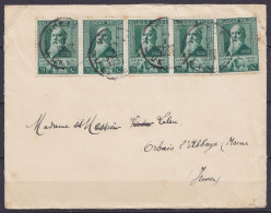 L. Affr. N°299x5 (bande De 4 + Seul) Càd "UCCLE /10 I 1931/ UKKEL" Pour ORBAIS L'ABBAYE (France) (au Dos: Semeuse 15c Cà - Storia Postale