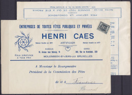 Imprimé Pub "Entreprise Fêtes Publiques & Privées Henri Caes" Affr. PREO 5c Houyoux [BRUXELLES /1928/ BRUSSEL] Pour FRAM - Typos 1922-31 (Houyoux)